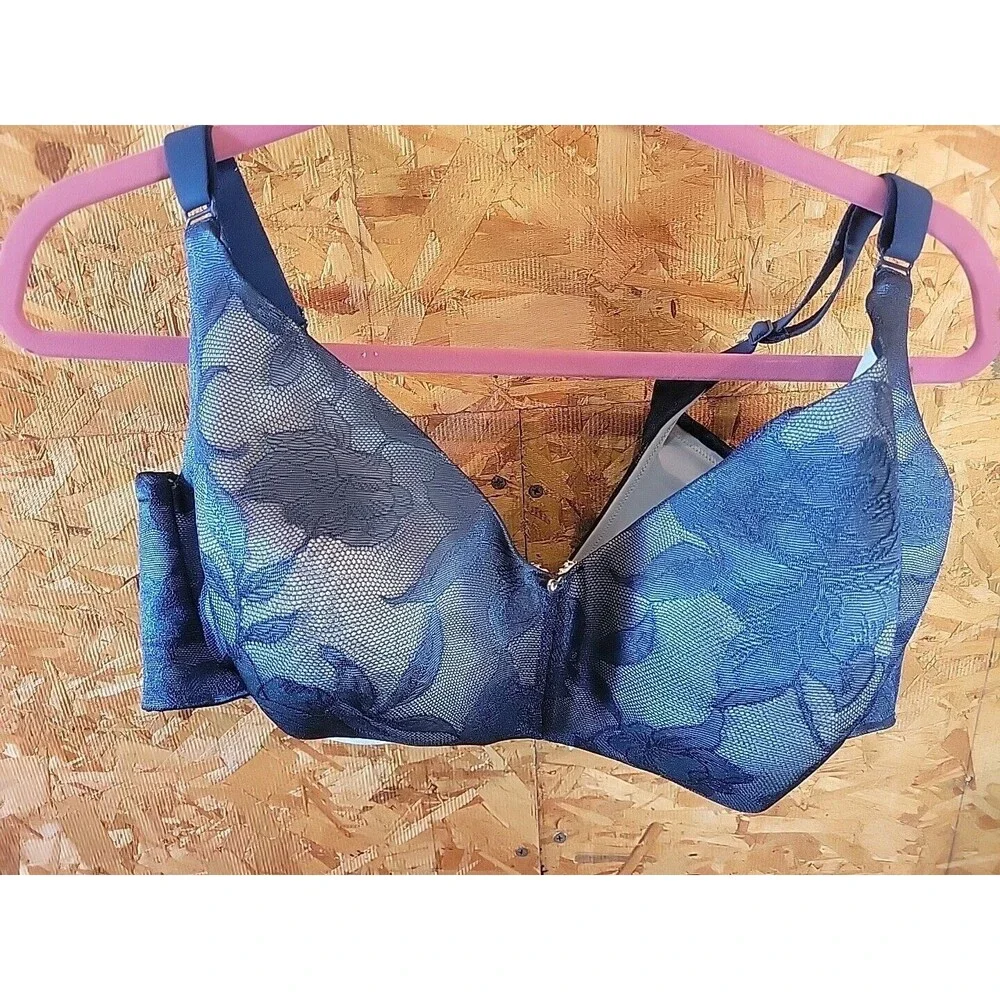 Cacique Blue Smooth Front Lace Back Closure Bra 42F‎ Underwire